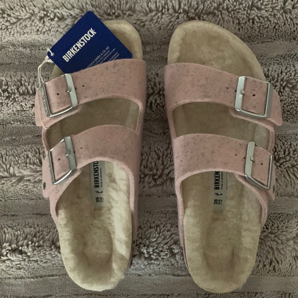 Pink furry Birkenstocks new with tags